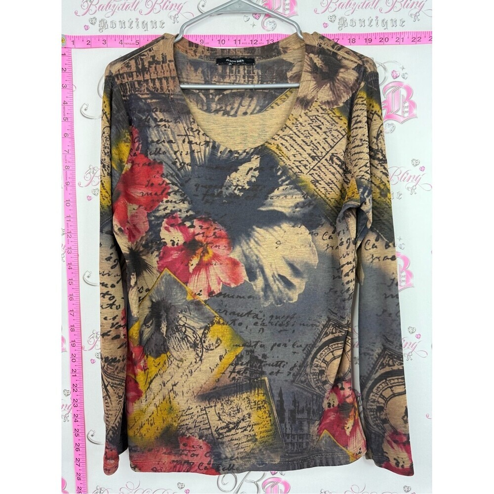 Alison Sheri long sleeve magazine  Floral Print Long Sleeve Top - Multicolor